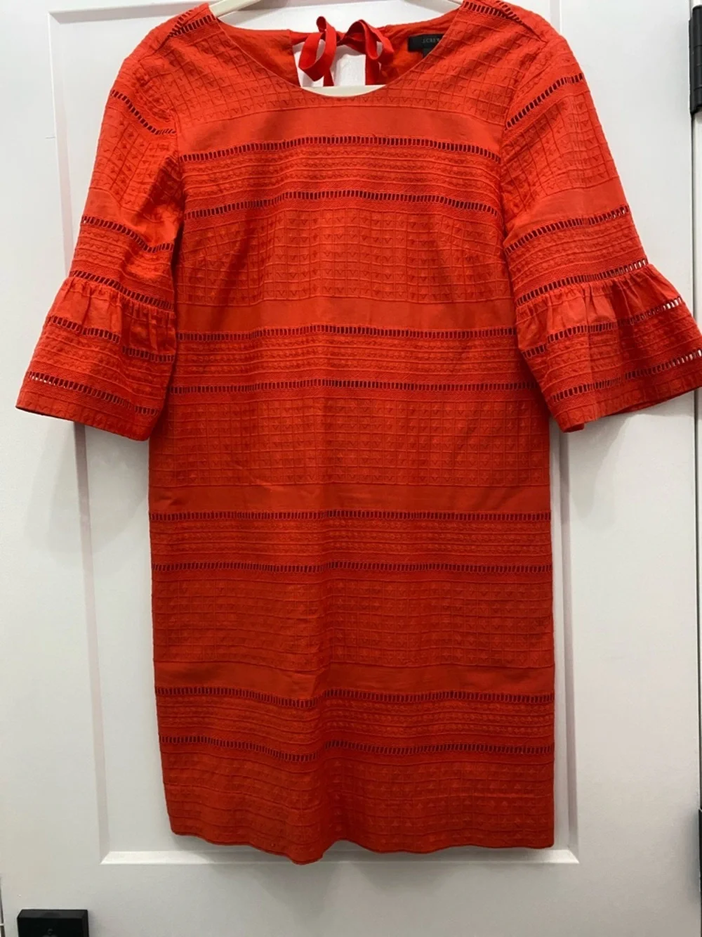 100% Cotton J. Crew Textured Lace Dress with Flared Elbow Sleeves